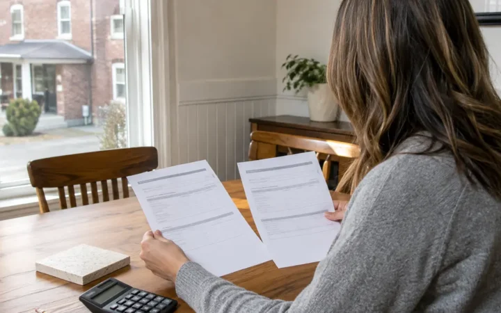 Homeowner comparing two repair estimates at a table